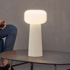 Tischleuchte Faro, Glas, Kunststoff, E27-Fassung, weiß