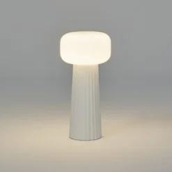 Tischleuchte Faro, Glas, Kunststoff, E27-Fassung, weiß