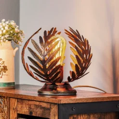 Tischleuchte Felce als Farn in Bronze, Höhe 24 cm