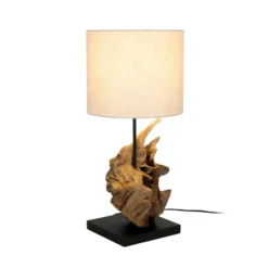 Tischleuchte Filicudi, beige/holzfarben, Höhe 60 cm, Leinen