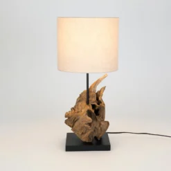 Tischleuchte Filicudi, beige/holzfarben, Höhe 60 cm, Leinen