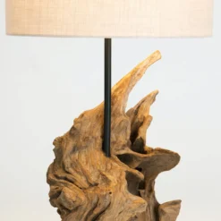 Tischleuchte Filicudi, beige/holzfarben, Höhe 60 cm, Leinen