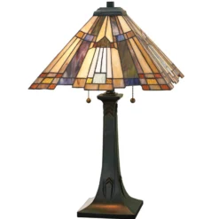 Tischleuchte Inglenook mit buntem Glas