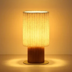 Tischleuchte Jannie, natur/braun/sand, Leinen, 45 cm, E27