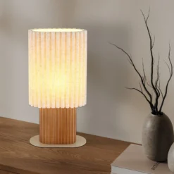 Tischleuchte Jannie, natur/braun/sand, Leinen, 45 cm, E27