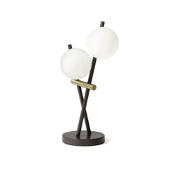Tischleuchte Kika, 2-flammig, schwarz/weiß, Metall, Glas