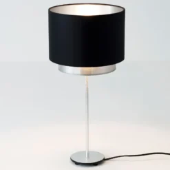 Tischleuchte Mattia, Chintz schwarz/silber