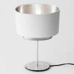 Tischleuchte Mattia, oval, doppelt, weiß/silber