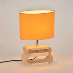 Tischleuchte Oslo, senfgelb/holz hell, 30 cm, Baumwolle/Holz