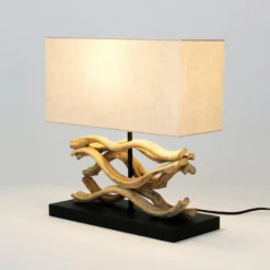 Tischleuchte Panarea, holzfarben/beige, Höhe 42 cm, Holz