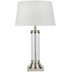 Tischleuchte Pedestal, silber mit Schirm in Creme