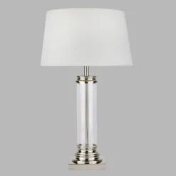 Tischleuchte Pedestal, silber mit Schirm in Creme