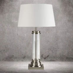 Tischleuchte Pedestal, silber mit Schirm in Creme