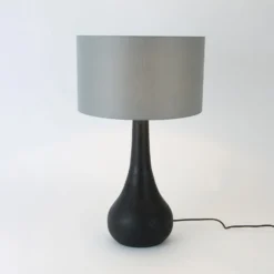 Tischleuchte RODOLFO, schwarz/grau, Höhe 63 cm, Holz/Chintz