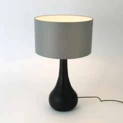 Tischleuchte RODOLFO, schwarz/grau, Höhe 63 cm, Holz/Chintz