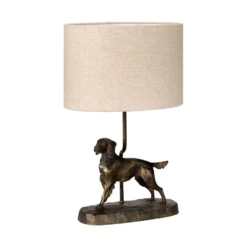 Tischleuchte Rufus, bronze-patina/creme, Leinen, Resin