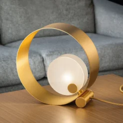 Tischleuchte Sound TL1, rund, goldener Rahmen, G9