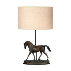 Tischleuchte Spirit, bronze-patina/creme, Leinen, Resin