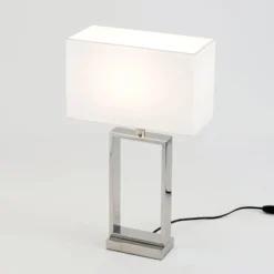 Tischleuchte Sprazzo, Fuß silber, Stoffschirm weiß