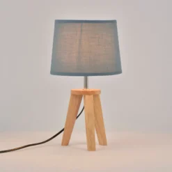 Tischleuchte Yoga, petrol/holz hell, 34 cm, Baumwolle/Holz