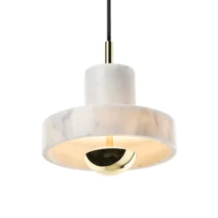 Tom Dixon LED-Hängelampe Stone, weiß, Ø 18 cm, Marmor