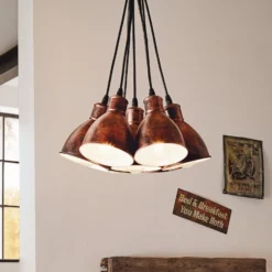 Vintage-Pendelleuchte Priddy 1 7flg., kupfer antik