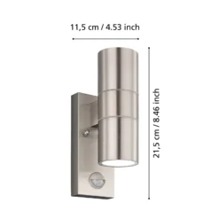 Wandlampe Riga 5 edelstahl 21 cm, Edelstahl, Sensor 2-flg.