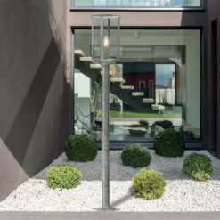 Wegeleuchte Box II, 90 cm hoch, silber/klar, Glas, IP44