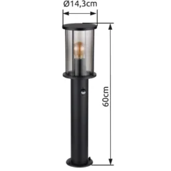 Wegeleuchte Gracey, schwarz, Sensor, 60 cm, IP54, E27