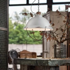 Weiße Keramik-Hängeleuchte Luca in Shabby Chic